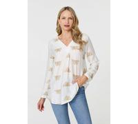 Izabel London Embroidered Pleat 3/4 Sleeve Blouse In White White 18