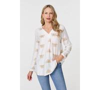 Izabel London Embroidered Pleat 3/4 Sleeve Blouse - 12 - White