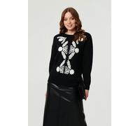 Izabel London Embroidered Print Drop Shoulder Jumper In Black Black 12