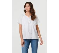 Izabel London Embroidered Short Sleeve Relaxed Blouse - 8 - White