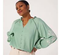 Izabel London Embroidered Sleeve Blouse BEIGE SIZE 10