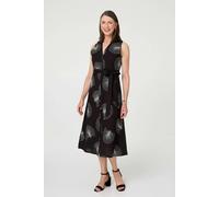 Izabel London Embroidered Sleeveless Midi Shirt Dress - 10 - Black
