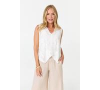 Izabel London Embroidered Sleeveless Waistcoat Top In White White