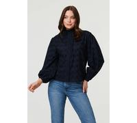 Izabel London Embroidered Texture Long Sleeve Blouse - 16 - Navy