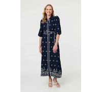 Izabel London Embroidered Texture Tie Waist Maxi Dress - 8 - Navy