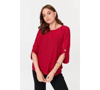 Izabel London Embroidered Textured 3/4 Sleeve Blouse Red