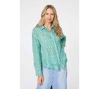 Izabel London Women's Embroidered Textured Long Sleeve Shirt in Green | Size: Medium/Large Izabel London Green M/L