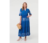 Izabel London Women's Embroidered Tiered 1/2 Sleeve Midi Dress in Blue | Size: 16