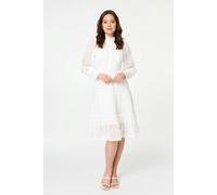 Izabel London Embroidered Tiered Knee Length Dress - 10 - White