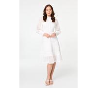 Izabel London Women's Embroidered Tiered Knee Length Dress in White | Size: 16