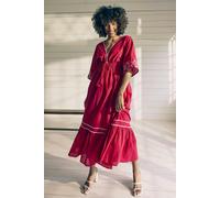 Izabel London Embroidered Trim Empire Maxi Dress - 16 - Pink