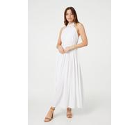 Izabel London Women's Embroidered Trim Halter Neck Maxi Dress in White | Size: 16 Izabel London White 16