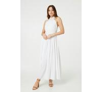 Izabel London Women's Embroidered Trim Halter Neck Maxi Dress in White | Size: 14
