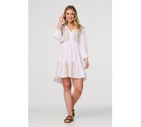 Izabel London Women's Embroidered V-Neck Tiered Smock Dress in White | Size: 8