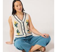 Izabel London Embroidered Vest NATURAL LARGE