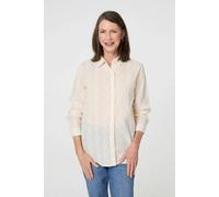 Izabel London Embroidery Textured Long Sleeve Shirt - 8 - White