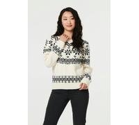 Izabel London Fairisle Drop Shoulder Relaxed Jumper - 14 - White