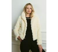 Izabel London Faux Fur Cropped Jacket For Women UK with V-neck, collar and long sleeves.