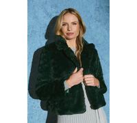 Izabel London Faux Fur Cropped Long Sleeve Jacket In Green Green 10