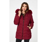 Izabel London Women's Faux Fur Hood Thigh Length Puffer Jacket in Wine | Size: XL Izabel London Wine XL