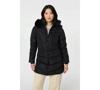 Izabel London Faux Fur Hooded Longline Puffer Jacket - Black - L