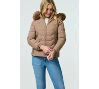 Izabel London Faux Fur Hooded Zip-Up Puffer Jacket - Brown - 16