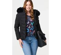 Izabel London Faux Fur Hooded Zip-Up Puffer Jacket In Black Black 16