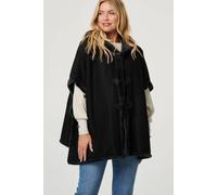 Izabel London Faux Fur Lined Hooded 1/2 Sleeve Poncho In Black Black One Size