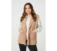 Izabel London Women's Faux Fur Lined Suede Pocket Front Vest in Brown | Size: Medium Izabel London Brown M