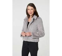 Izabel London Women's Faux Fur Long Sleeve Cropped Jacket in Silver | Size: 14 Izabel London Silver 14