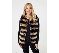 Izabel London Faux Fur Open Front Gilet In Black Black L