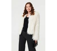 Izabel London Faux Fur Textured Cropped Jacket In Ivory Ivory 10