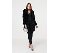 Izabel London Women's Faux Fur Thigh Length Coat in Black | Size: 12 Izabel London Black 12