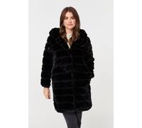 Izabel London Faux Fur Thigh Length Hooded Jacket - Black - 8