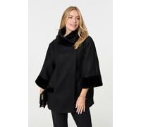 Izabel London Faux Fur Trim 3/4 Sleeve Cape Coat - Black - M/L