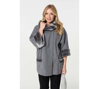 Izabel London Women's Faux Fur Trim 3/4 Sleeve Cape Coat in Grey | Size: S/M Izabel London Grey S/M