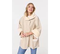 Izabel London Faux Fur Trim 3/4 Sleeve Cape Coat In White White M/L