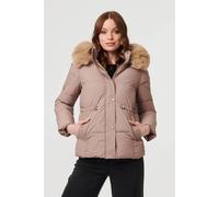 Izabel London Faux Fur Trim Hood Puffer Jacket In Beige Beige