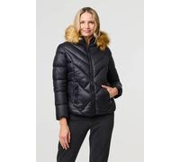 Izabel London Faux Fur Trim Hooded Puffer Jacket - Black - 14