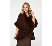 Izabel London Women's Faux Fur Trim Layered Poncho in Brown Izabel London Brown One Size