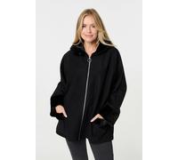 Izabel London Faux Fur Trim Zip-Up Relaxed Jacket For Women UK with hood, turn-up sleeves and thigh length hem.