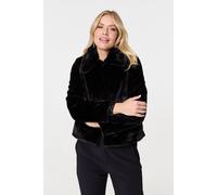 Izabel London Faux Fur Zip Detail Cropped Jacket In Black Black