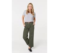 Izabel London Faux Leather Belt Corduroy Trousers - Green - XL