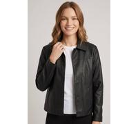 Izabel London Faux Leather Collared Boxy Jacket In Black Black