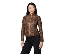 Izabel London Faux Leather Collarless Jacket For Women UK with pockets, zips and cropped fit.