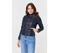 Izabel London Faux Leather Collarless Jacket In Navy Navy