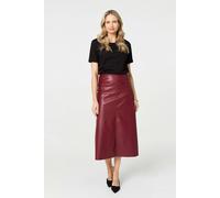 Izabel London Faux Leather High Waist Midi Skirt for Women UK with high Waist, Straight Shape and midi Length. Burgundy