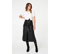 Izabel London Faux Leather Tie Waist A-Line Midi Skirt - 18 - Black