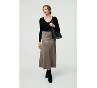 Izabel London Faux Suede A-Line High Waist Midi Skirt - 8 - Grey