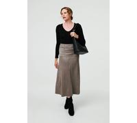 Izabel London Faux Suede A-Line High Waist Midi Skirt - 8 - Grey